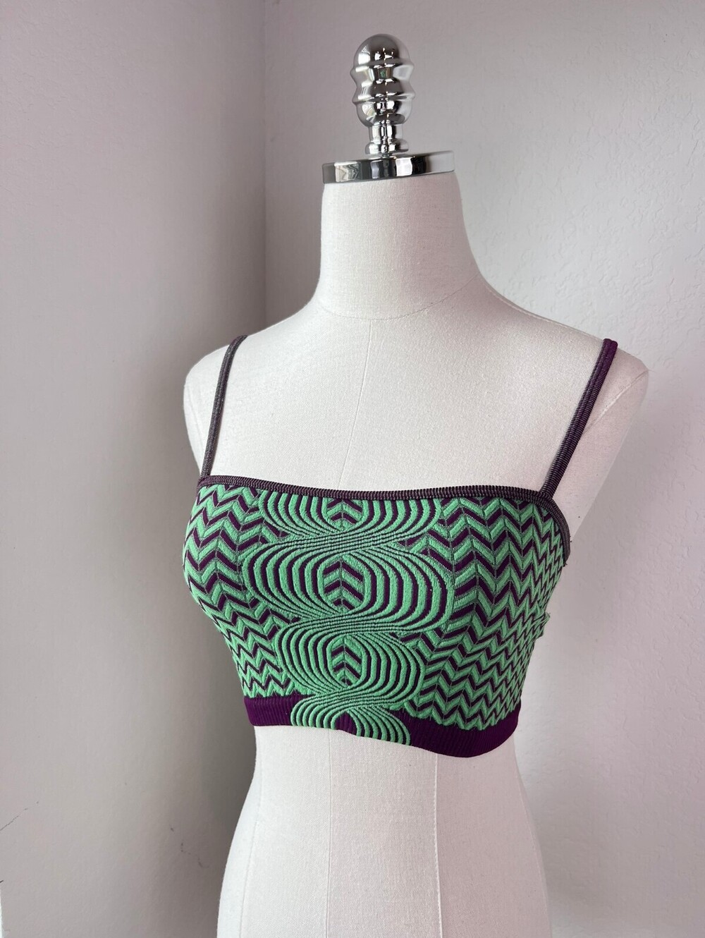 ZARA Lightly Lined Green Purple Crop Top Striped XS